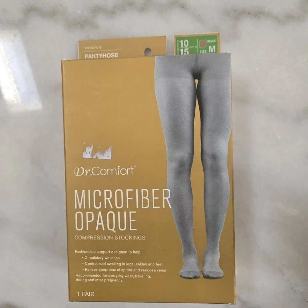 Dr. Comfort Opaque 10-15 mmHg Pantyhose Beige Compression Stockings Size M